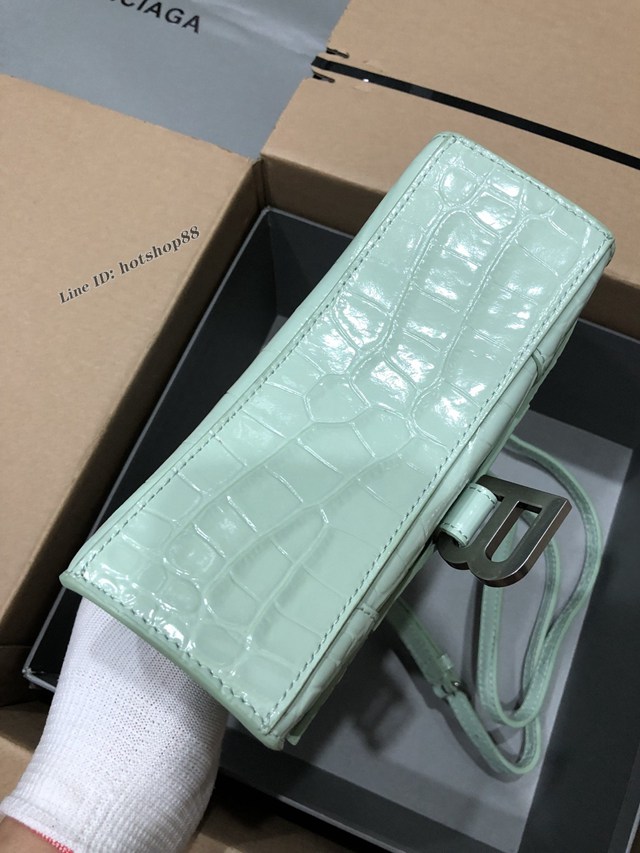 Balenciaga專櫃爆款小號手提女包 巴黎世家鱷魚薄荷綠銀扣Hourglass沙漏包 fyj1663